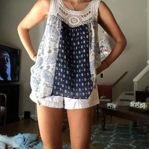 blue and white shirt